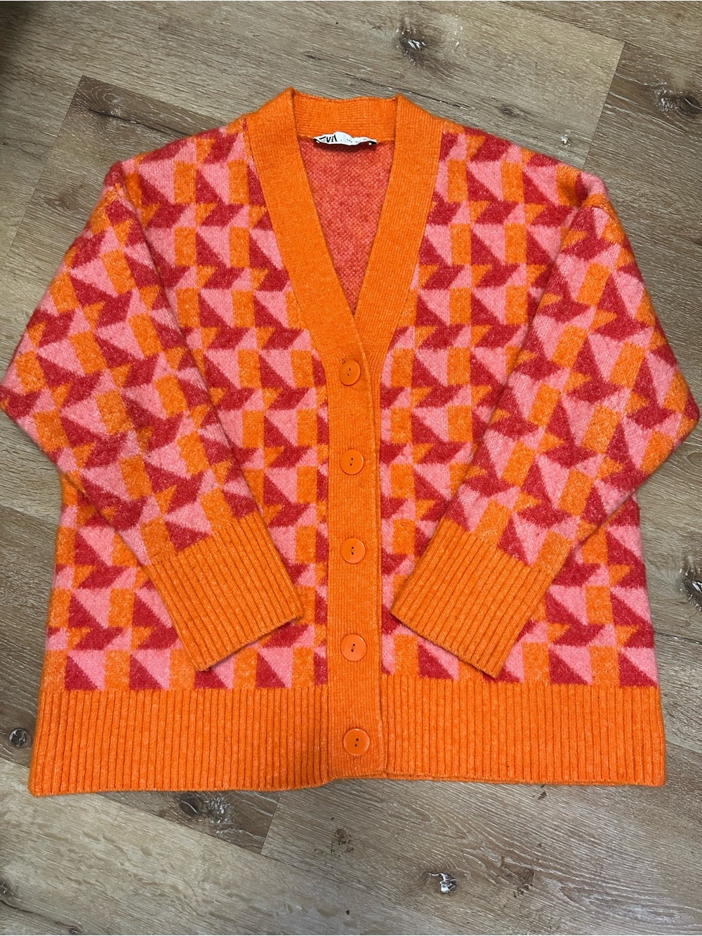 Zara Orange & Pink Geometric Button Cardigan